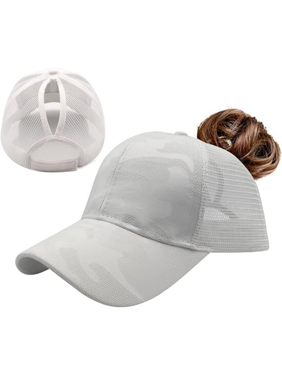 〽️Women\'s White High Ponytail Baseball Cap Trucker Bad Hair Day Adjustable main image 4
